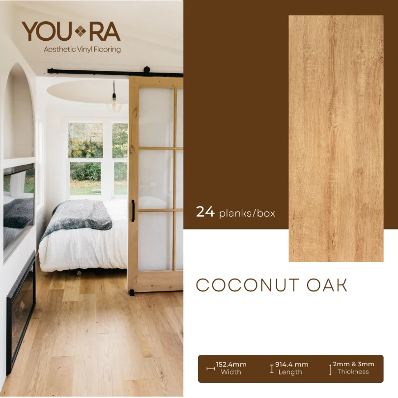 Sampel lantai vinyl plank Youra motif kayu Coconut Oak